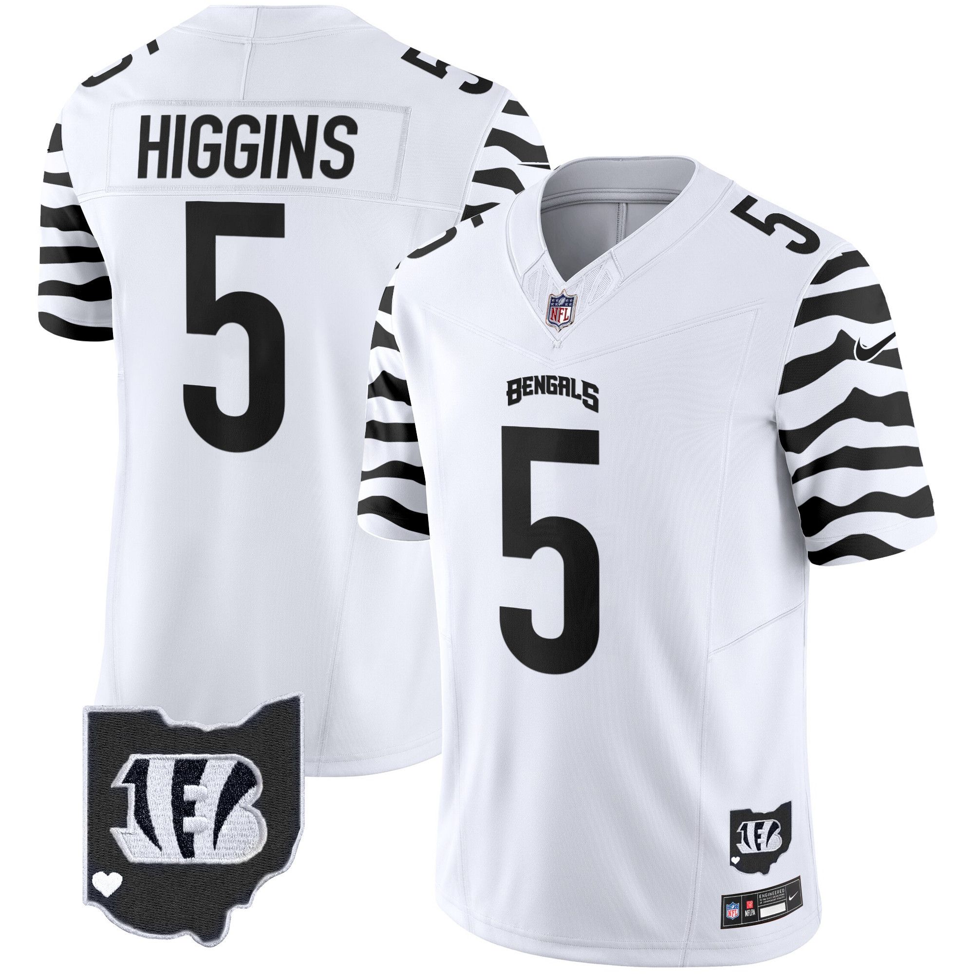 Men Cincinnati Bengals #5 Higgins White 2024 Nike Stripes Vapor Limited NFL Jersey